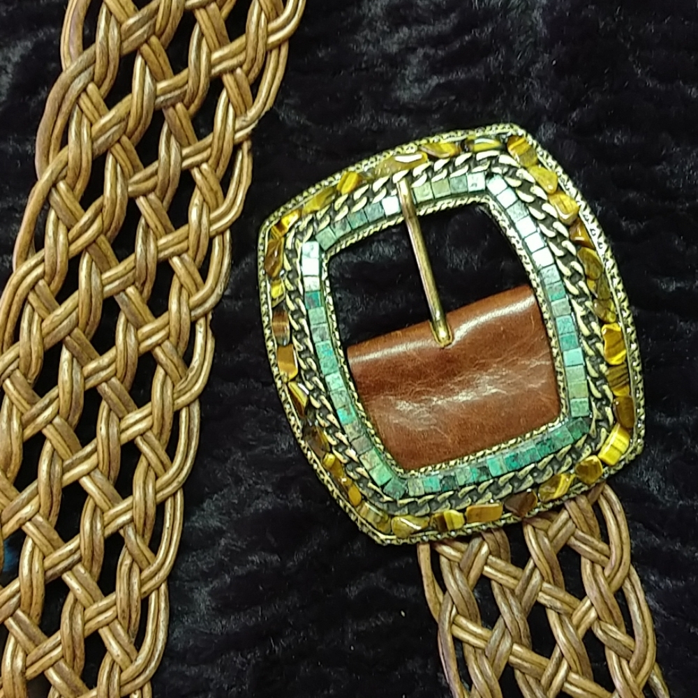 Leatherock Stone Encrusted Buckle w Braided Belt
